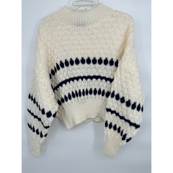 Miou Muse Sweaters - MIOU MUSE Cream Navy Geometric Fair Isle Mock Neck Sweater‎ Size M